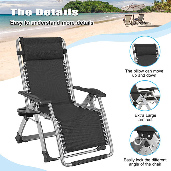 Arlmont & Co. Zero Gravity Chair with Cushion, Cup Holder, Headrest